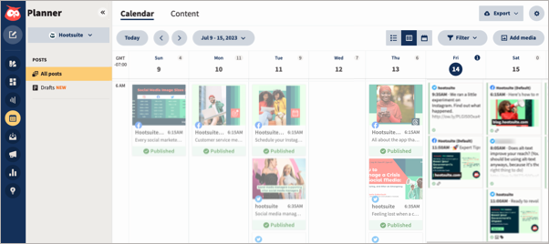 The calendar for managing content in Planner.